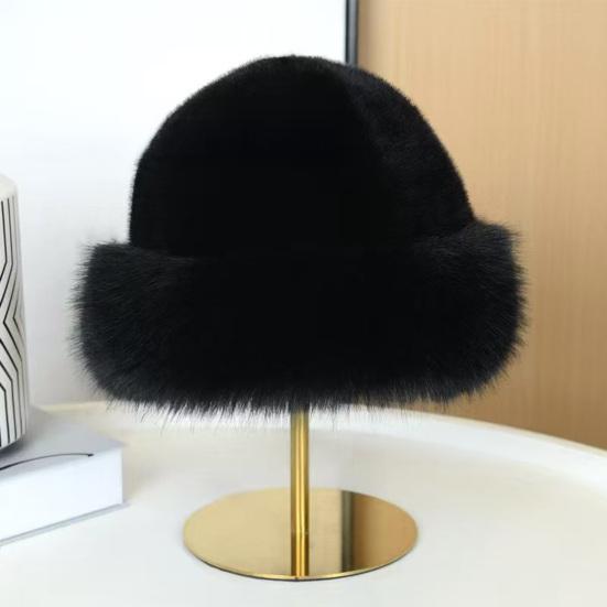 Faux Fur Winter Bucket Hat Solid Color Soft Texture Thickened Warm Plush Hat Gentle
