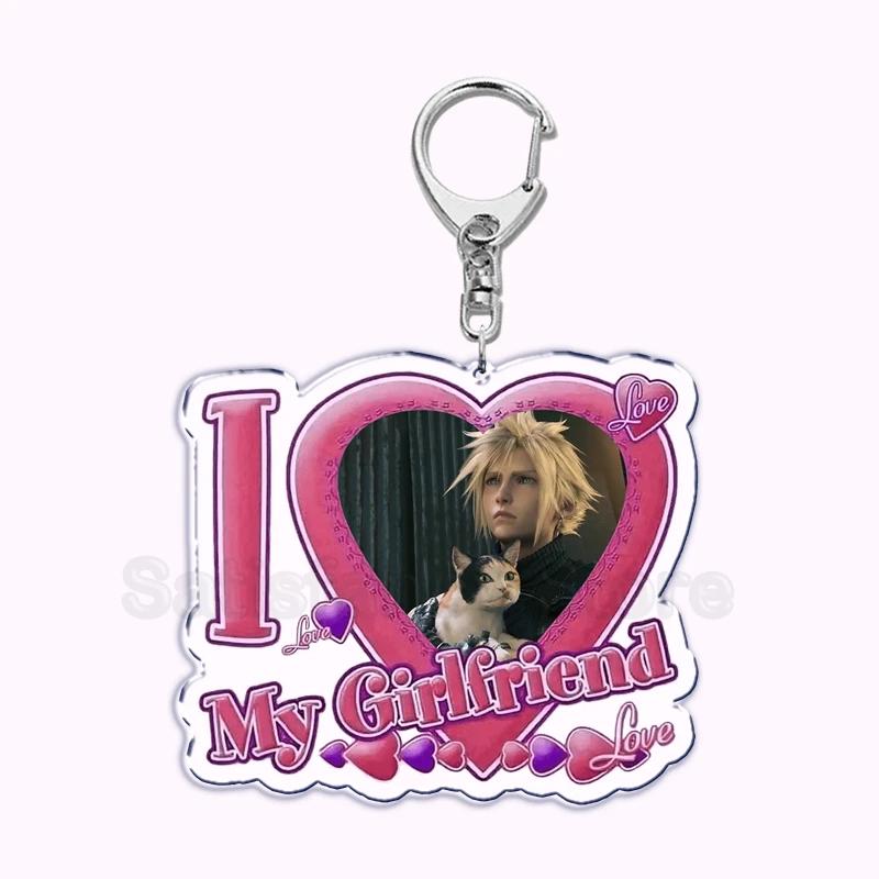 Pfp Sephiroth Acrylic KeyChain Pendant Key Ring I Love My Boyfriend Girlfriend Pink Heart Keyring for Bag Pendant Jewelry Gifts