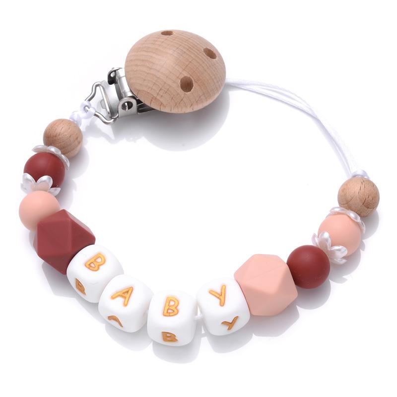 Beech Baby Pacifier Clip Personalized Name Silicone Teether Beads Toddler Nursing Bracelet Toy Baby Pacifier Chain Nipples Chain