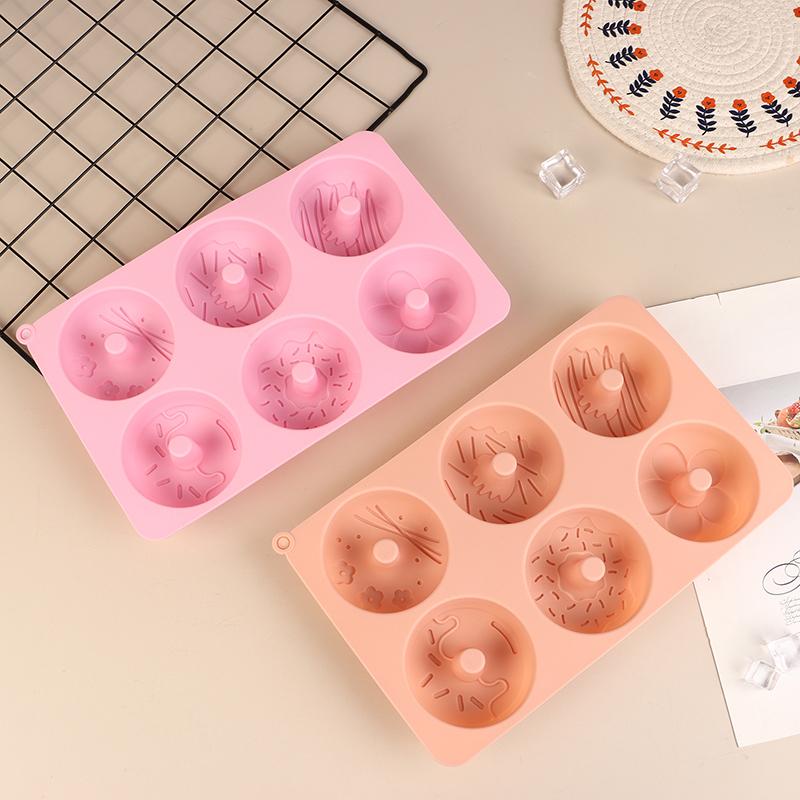 Silicone Donut Mold 6 Cavity Chocolate Mold Pastry Bread Cake Mould Non-Stick Dessert Mold Diy Baking Tray Doughnut Making Tool