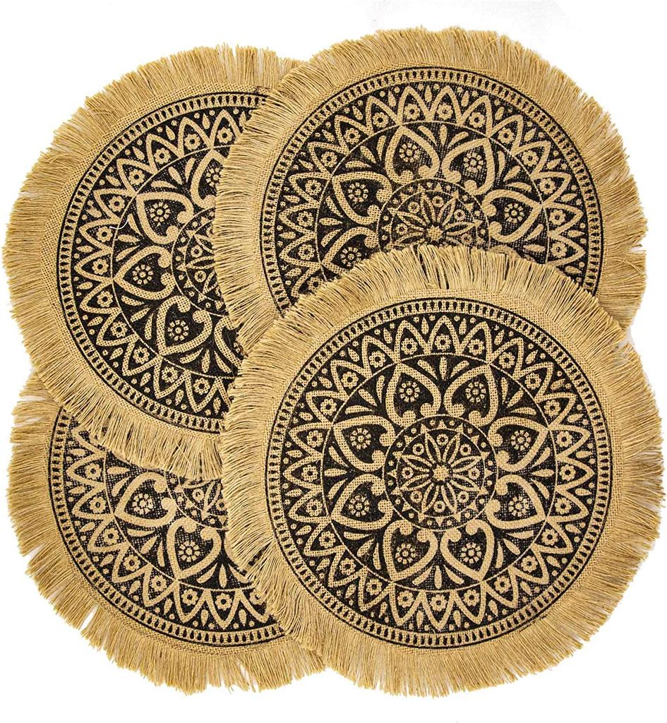 Boho Round Placemats Set of 4 Dining Brown Modern Dinner Braided Beige Table and Fall Circle Runner Kitchen Plate Mats for Home