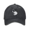 Angler Fish Design Washed Cotton Baseball Cap Dark Gray Embroidered Sea Creature Pattern Adjustable Dad Hat