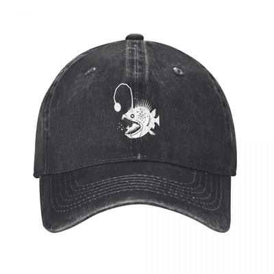 Hengelvis Ontwerp Gewassen Katoen Baseballpet Donkergrijs Geborduurd Zee Wezen Patroon Verstelbare Dad Hat