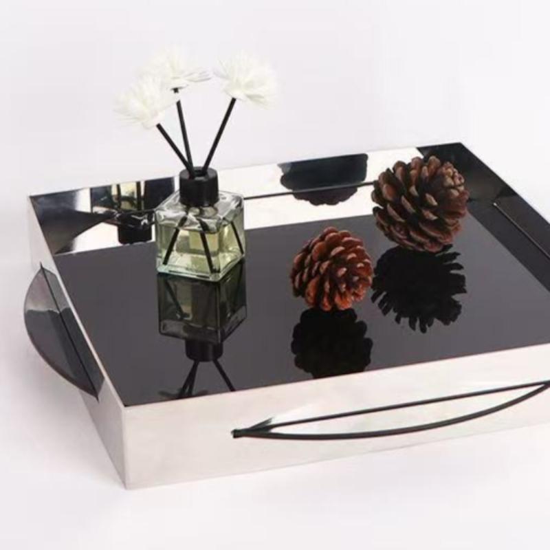 Stainless Steel Trays Simple Dining Room Fruit Plate Coffee Table Aromatherapy Tray Modern Desktop Decoration Organize Plates