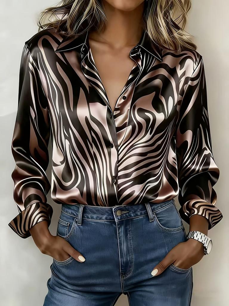 Women's everyday blouse with a zebra pattern, suitable for parties and dates, business office wear, and versatile everyday fashionable clothing.
