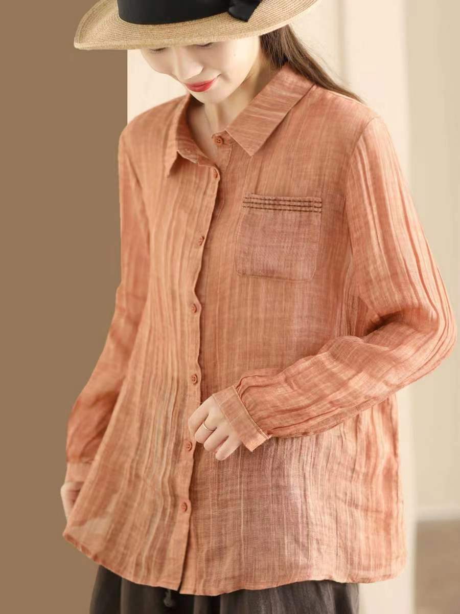 

Johnature Женские винтажные рубашки с отложным воротником и длинными рукавами, весенние пуговицы, однотонные блузки, мягкие рубашки One Size оранжевый