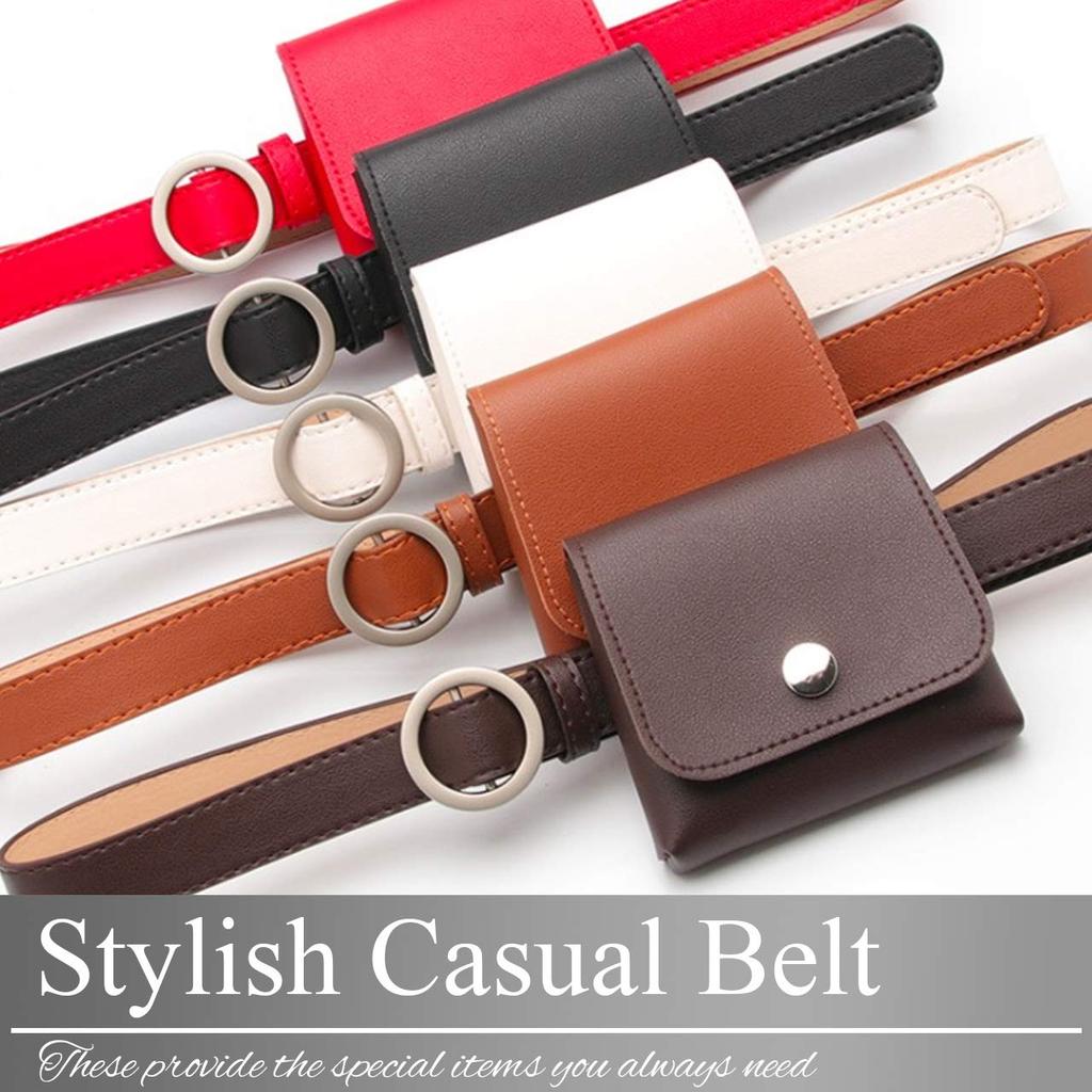 BUZZxSELECTION Leather Waist Pouch Bag with Belt Accessory LBT076 Women's Buckle, 2-Way Case, (03 Black)