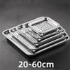 Stainless Steel Rectangle Dinner Tea Tray Double 2 Layer Dumpling Oil Leaking Hole Basin Steaming Draining Hole Plate with Basin