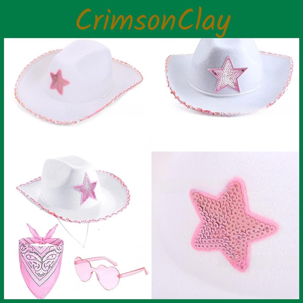 Pointed Five Star Cowboy Hat Costume Set Silk Scarf Motif Party Celebrations
