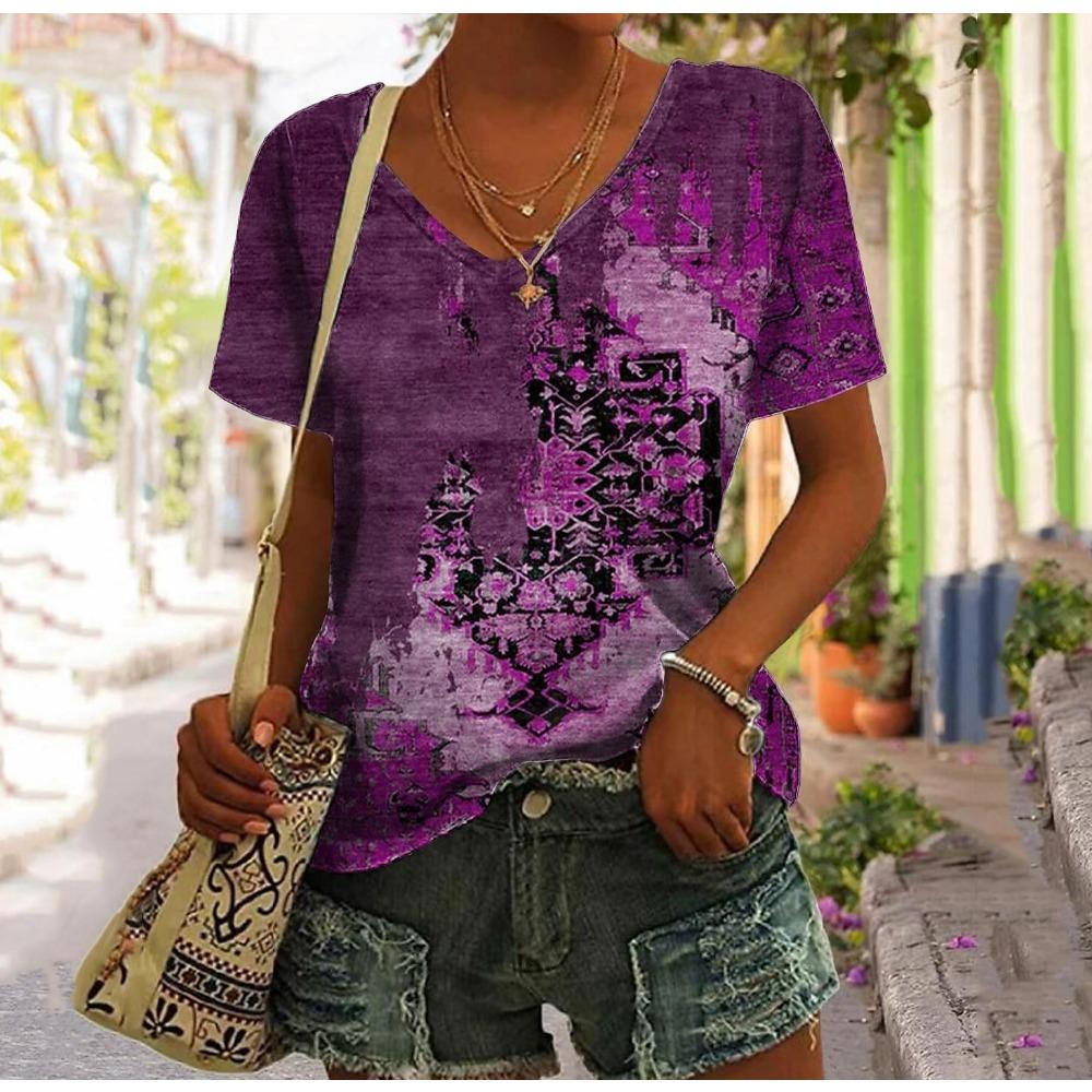 Retro T-shirt Women's Harajuku Clothes Summer Casual Short-sleeved Girl Shirt Floral Print Women's Oversized Top