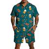Conjunto Casual de Top Ligero Transpirable Estampado para Hombre y Shorts con Cordón