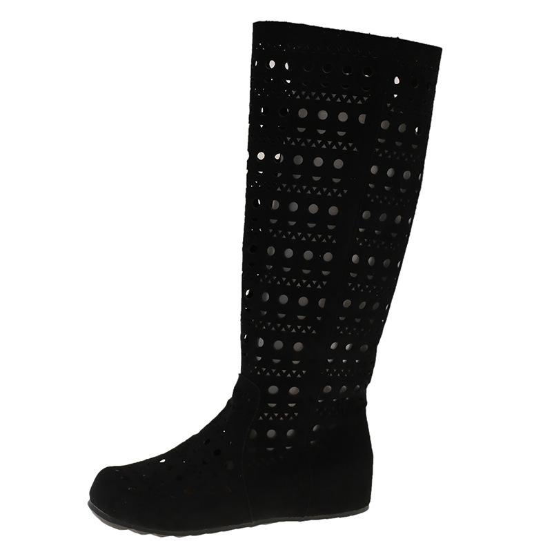 French hollow boots women's 2025 new summer versatile inner height increasing fashion boots but knee knight boots