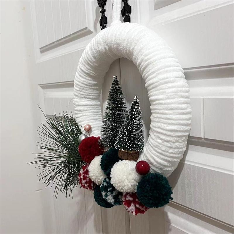 Christmas Wreath Plush Thread Ball Wreath Front Door Xmas Garland Hanging Ornament Navidad New Year Home Windown Decor Pendant