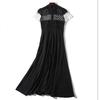 Summer New Arrival Black White Lace Chiffon Patchwork Slim-Fit Long Dress for Women Fashionable Short Sleeve Pleated Midi Dress