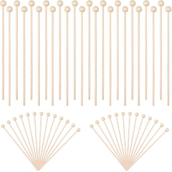 50 Pack Wooden Rock Candy Sticks with Ball Tips- 6 Inch Natural Wood Cake Pop & Drink Stirrer Sticks, Wood Swizzles Sticks for Chocolate Dipping &