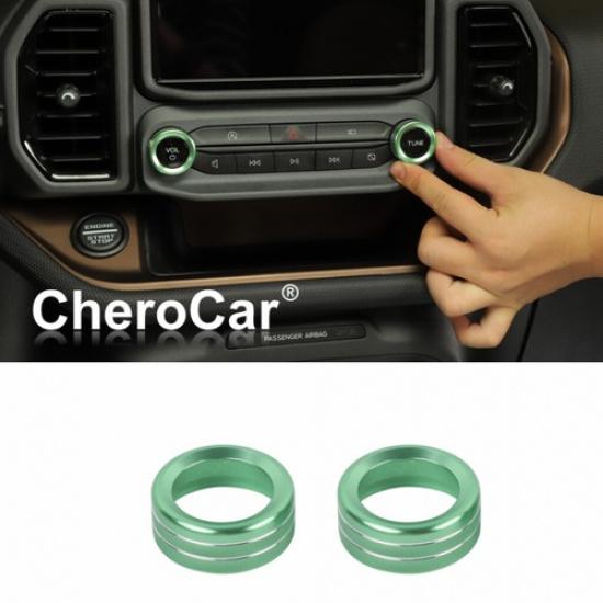 2PCS Center Console Audio Switch Knob Trim Ring For Bronco Sport -2025 Green