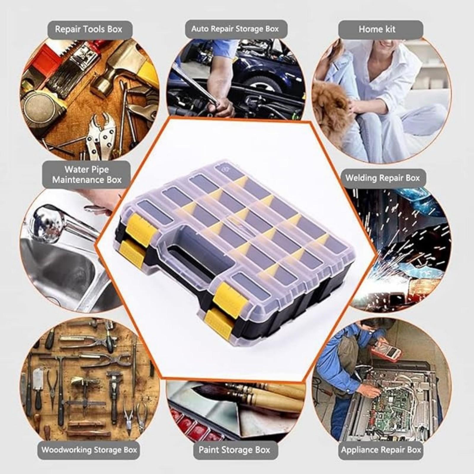 Ящик-органайзер для инструментов Ящик для хранения 34 отделения Двусторонние органайзеры для метизов со съемными пластиковыми разделителями для винтов, , гвоздей, болтов One Size оранжевый