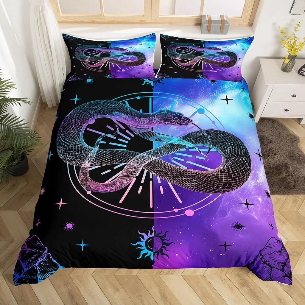 Snake Duvet Cover Python Bedding Set Gift for Teen Adult, Rainforest Animal Snake Comforter Cover Wildlife Reptiles Quilt Cover