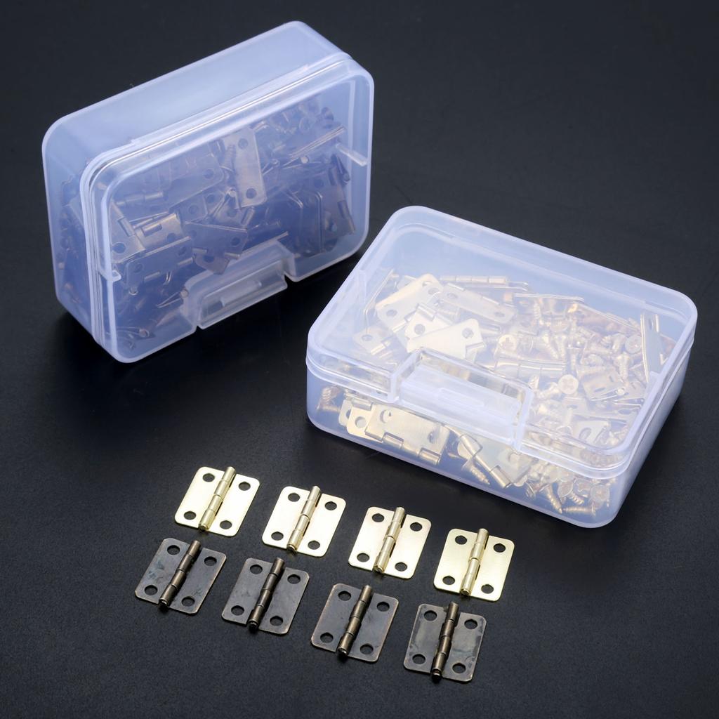 DRELD 60Pcs 16*13mm Cabinet Door Furniture Hinge Jewelry Wood Boxes Decorative Hinge Furniture Fittings +Screws +Storage Box