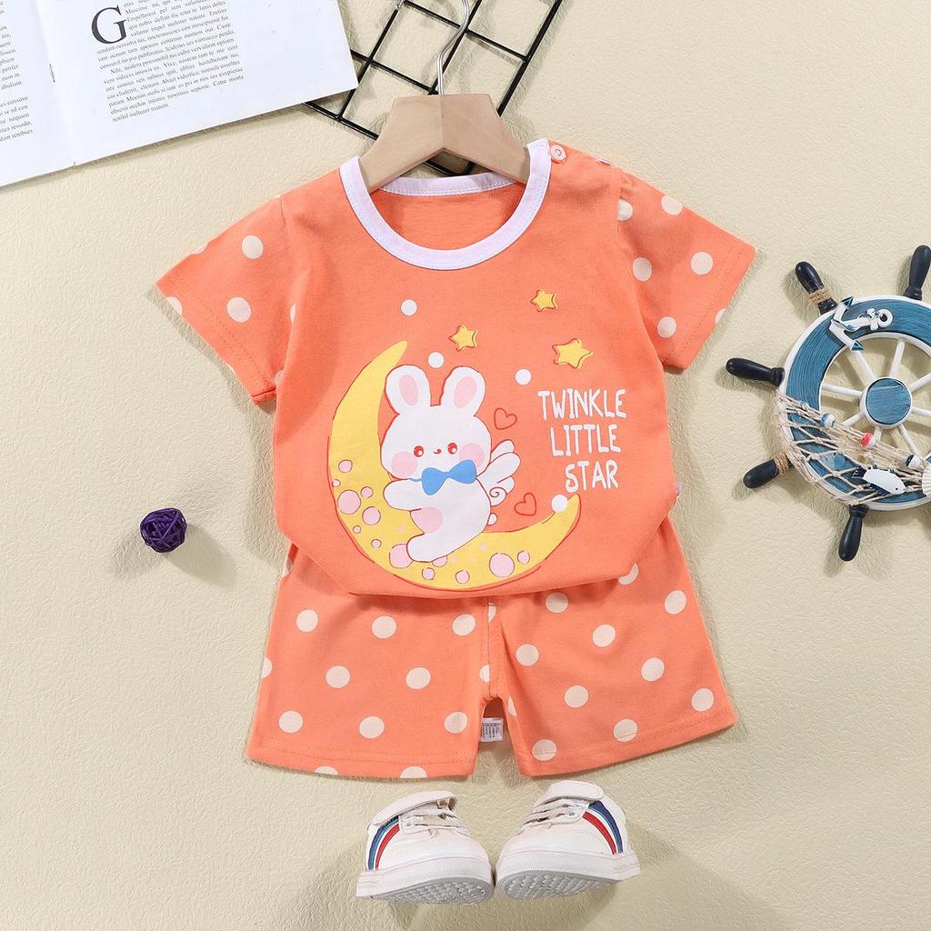 Kids' Summer Cotton Two-Piece Set: Cartoon Short Sleeve & Shorts for Toddlers