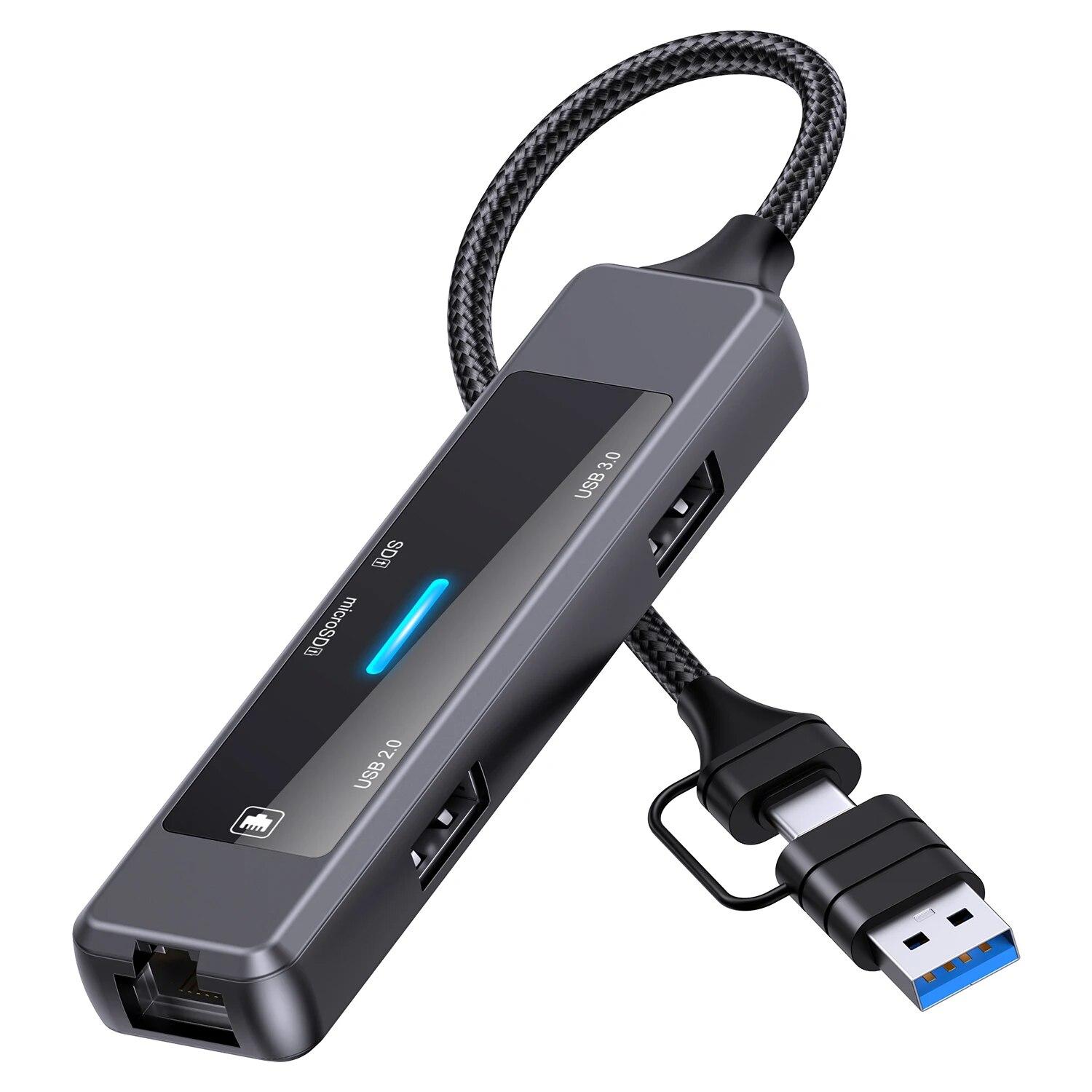 

USB-концентратор для ноутбука, USB-разветвитель, сверхтонкий, быстрая зарядка данных, зарядное устройство типа C, высокоскоростной USB-удлинитель, универсальный, 5 портов чёрный
