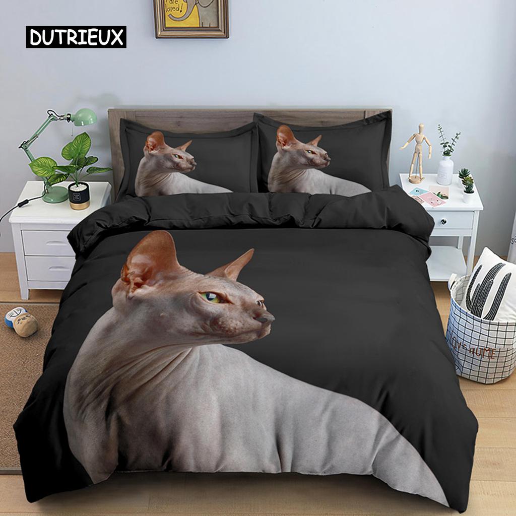 Canadian Sphynx Cat Duvet Cover King Queen Lovely Pet Kitty Bedding Set Kids Teens Adults Cute Animal Soft Polyester Quilt Cover