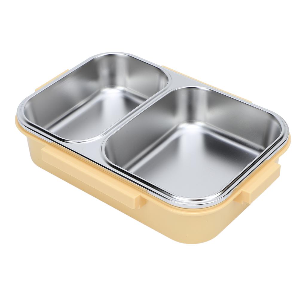 Edelstahl Lunchbox Behälter Versiegelt Geruchsdicht 2 Fächer Tragbar Quadratisch 1.2L Gelb