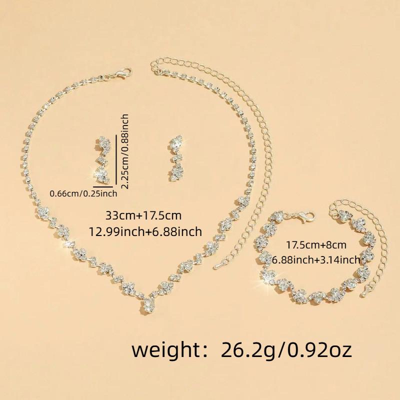 Water Drop Jewelry Set With Rhinestone Earrings Necklace And Bracelet For Bridal And Wedding