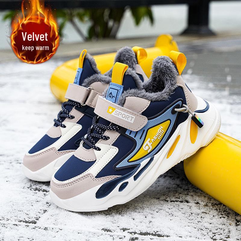 Wasserdichte Baumwoll-Sportschuhe für Jungen mit Plüschfutter - Warme Leder-Sneaker für Herbst/Winter