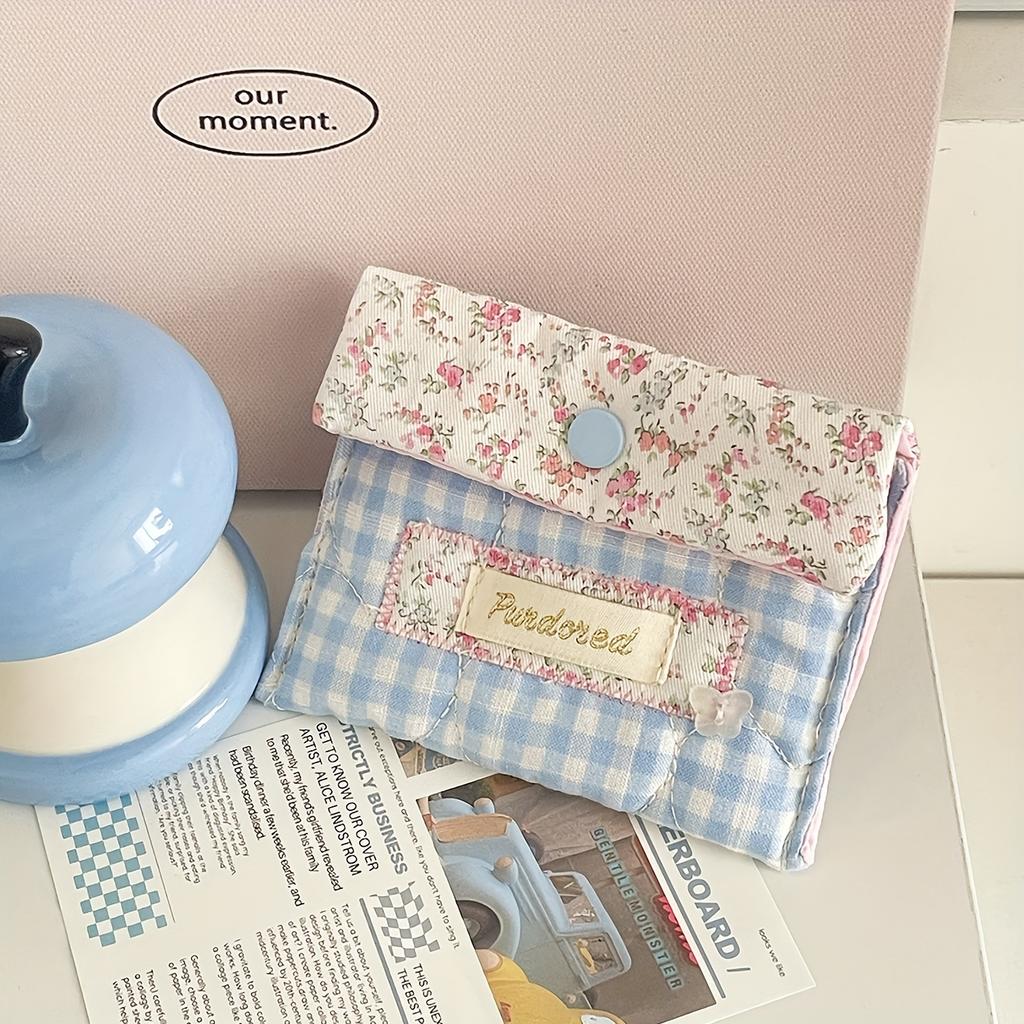Damen Vintage Blumen- und Vichy-Muster Geldbörse - Lässige kleine tragbare Münzbörse geeignet für, & Damen, für Bargeld, Karten, Schlüssel