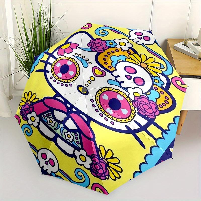 

Hello Kitty,Sugar Skull Automatic Umbrella-Foldable, Durable 8-Bone Design, Compact and Stylish, Great for Camping, Halloween, Christmas, Mo