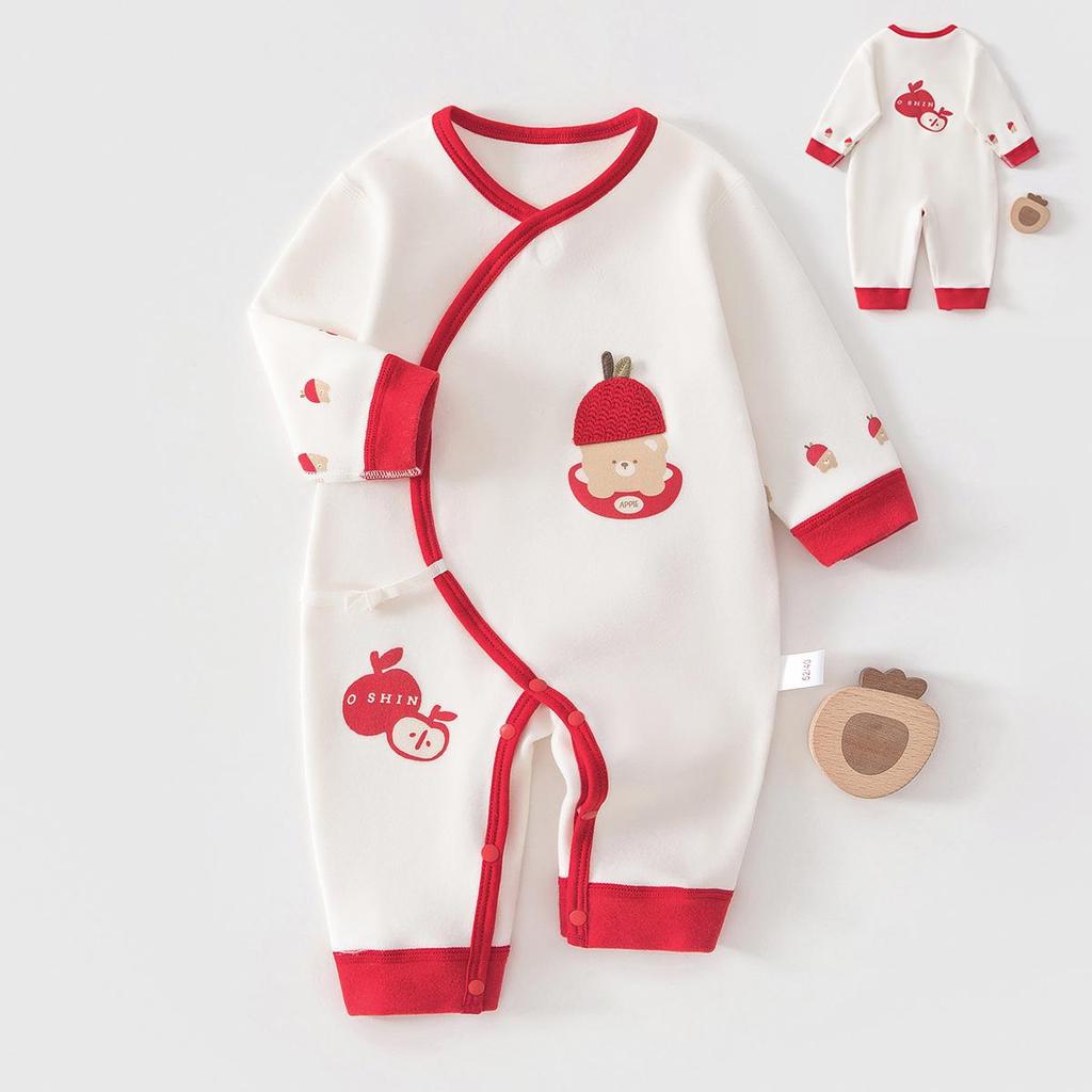 Newborn Cotton Monk Bodysuit - Red, 0-3 Months, Butterfly Design Jumpsuit for Spring/Autumn