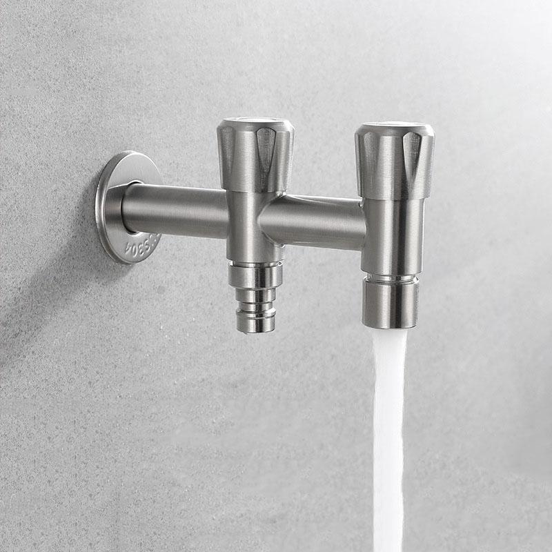304 Stainless Steel Washing Machine Faucet Double Water Outlet Mop Pool Tap Balcony Outdoor Faucet Bidet Faucets Nickel