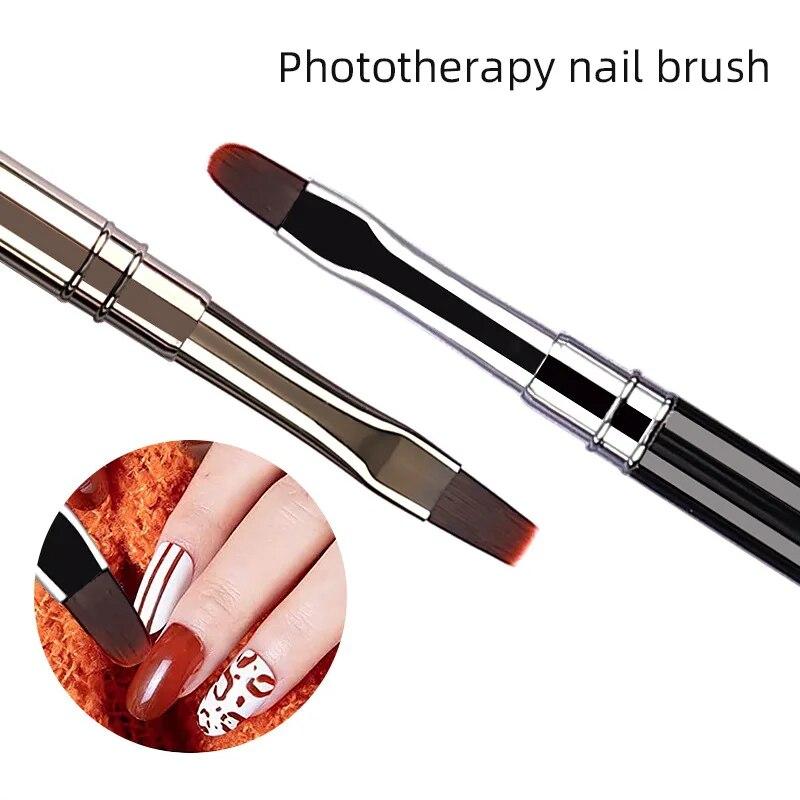Round Flat Head Nail Art Brush Nail UV Gel Extension Builder Painting Drawing Carving Pen DIY Manicure Tool Set