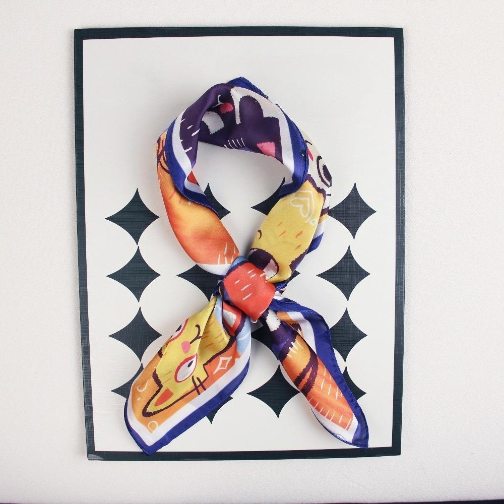 68Cm Cat Print Scarf Polyester Fiber For All Seasons Scarf For Women Fashionable And Versatile Neck Gaiter Shawl Hijab