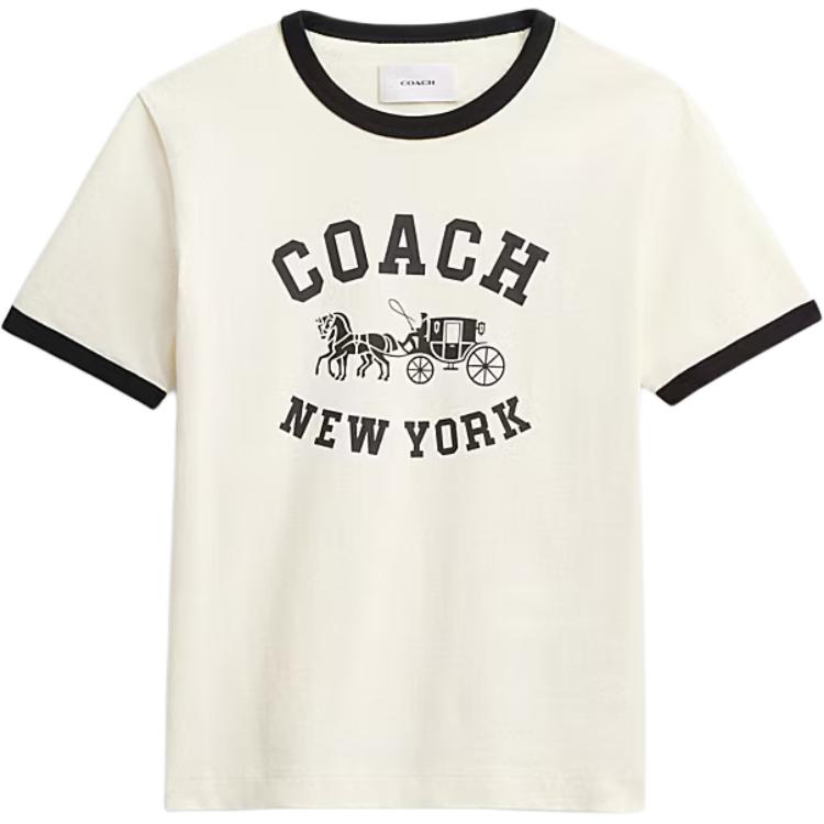 

Coach Letter Logo Print Round Neck Short Sleeve T-Shirt Women tops CBO87-CRM S