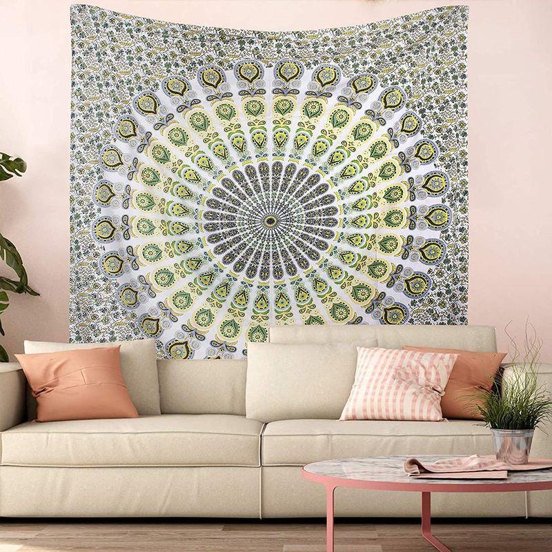Black Mandala Tapestry, Geometric Flowers Mandala Aesthetic Wall Hanging for Bedroom Living Room Dorm Room Decor