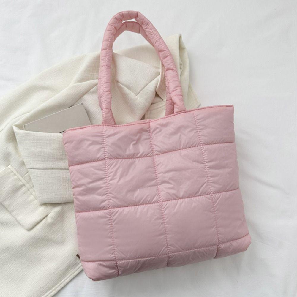 Nylon Space Cotton Handbag Solid Color Puffy Shoulder Bag Simple Cloud Tote Bag  Daily