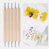 RHJB Nail Point Drill Pen Wooden Pen Bar Stirring Nail Polish Draw Five Petals Flower Polka Dot Double Head Stainless Bar Pen