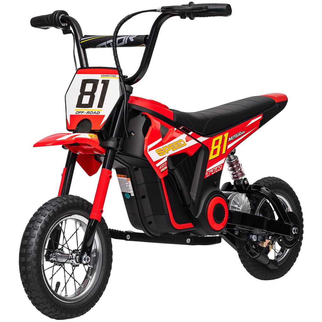 Electric Motorcycle for Children, 24 V, 250 W, Speed 6.4-16 km/h, Ages 8-12, Red