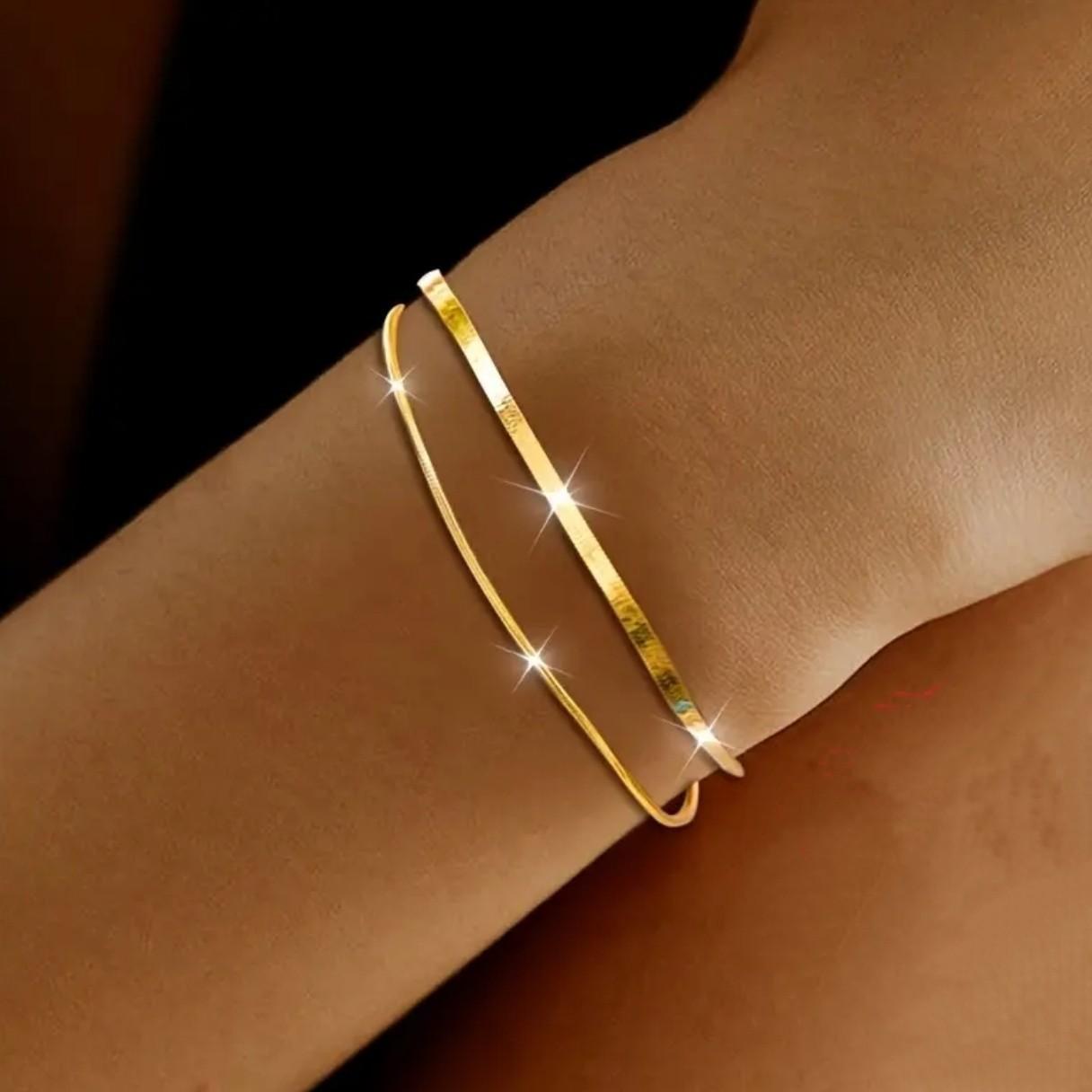 

Copper Double Layer Snake Bone Chain Bracelet Fashionable Elegant High-End Feelings INS Cold Style Jewelry Accessories