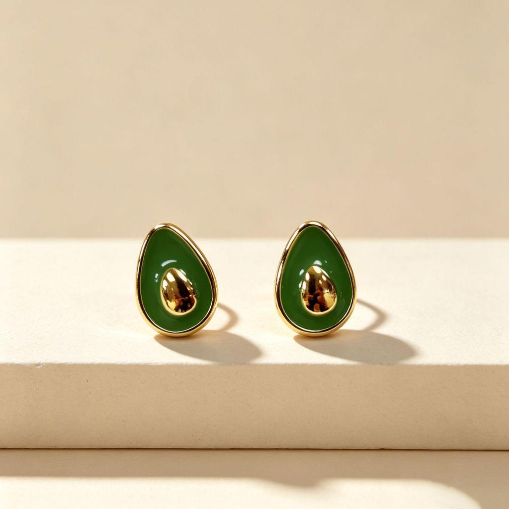 Stainless Steel Avocado Oil Drip Stud Earrings – Fashionable, Creative, Daily Wear