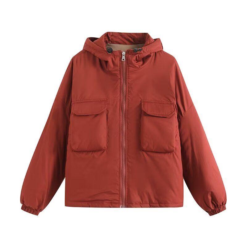 Kaslead New Women clothes Western Style Versitile Fashion Four-Color Selection Hood Zip-up Loose Long sleeve Cotton-padded jacket