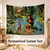 Custom Name Text Tapestry,Masha and the Bear Boho Wall Hanging, Decorative Backdrop Tapestry For Room