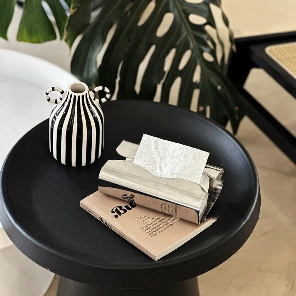 Stainless Steel Tissue Case Nordic Style Desktop Tissue Box Silvery Napkin Box  Desktop Decoration