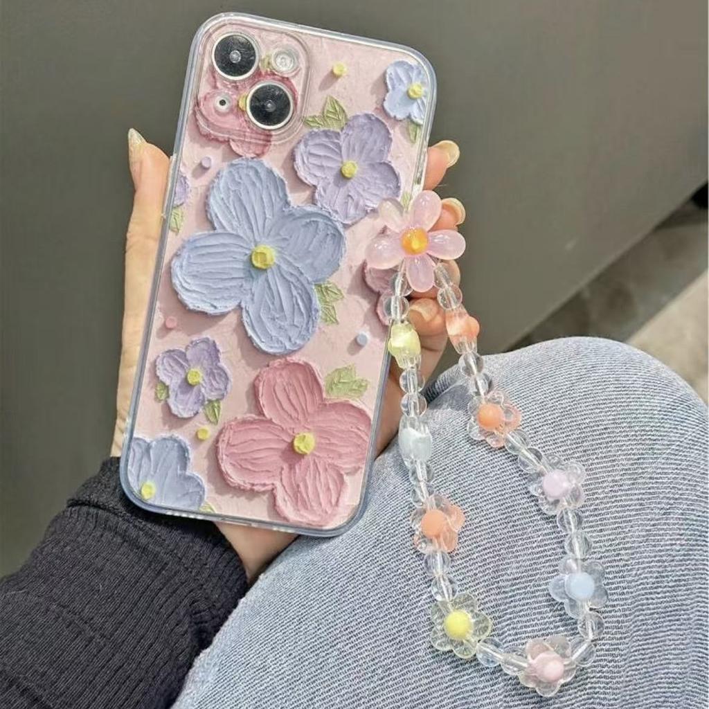 Pink Purple Flower Is Suitable for Iphone17pro Mobile Phone Case Apple 16 Bracelet 14 Space Case 13promax New 15X.