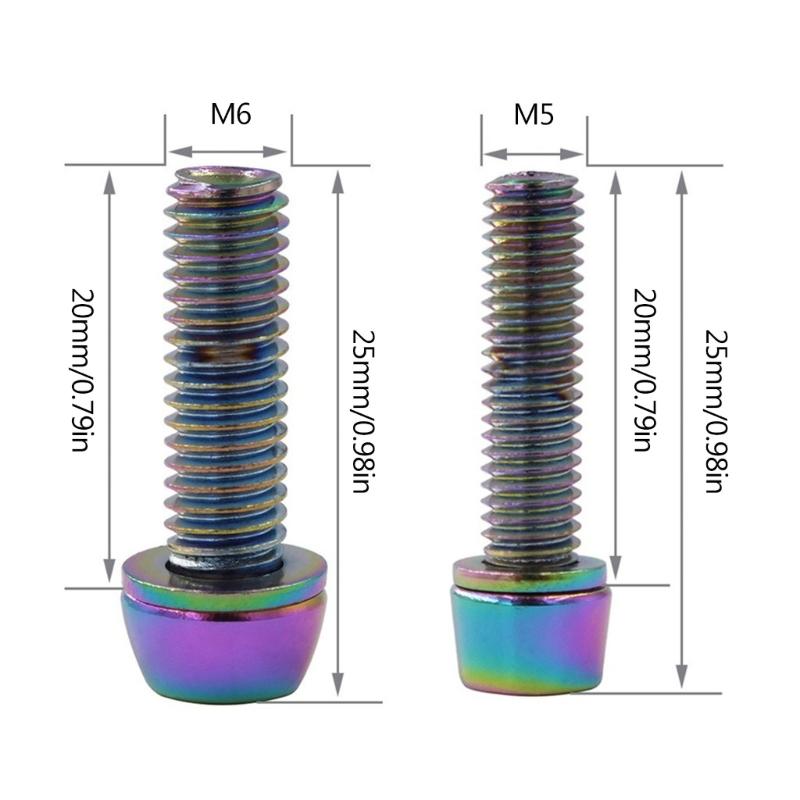 Skrutky na riadidlá bicykla Farebná oceľ M5/6x20MM MTB bicykel Riadidlá Predstavec Podložky Skrutky V Skrutky