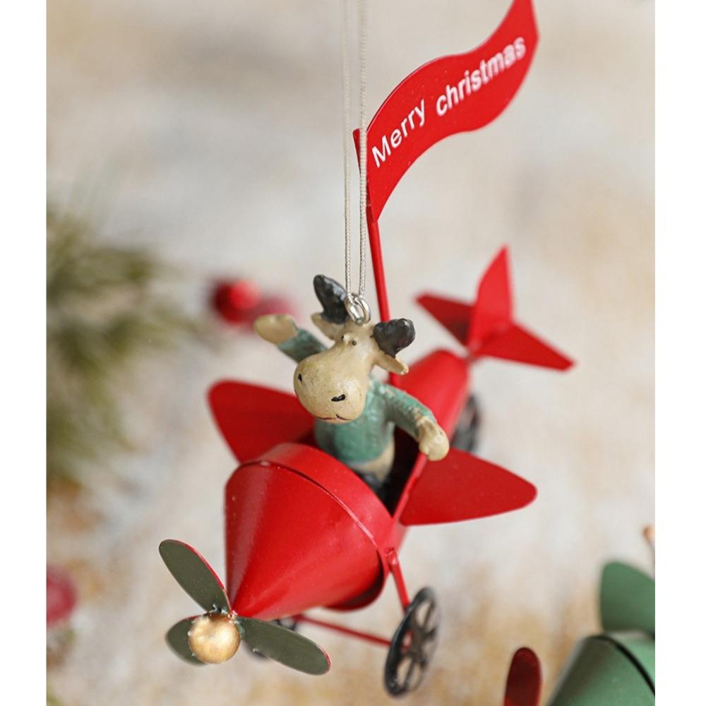 Resin Christmas Ornament Handmade Wrought Iron Christmas Decoration Painted Airplane Santa Claus Elk Tree Pendant