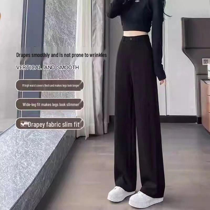Women's High Waist Slimming Black Straight Leg Pants - Petite & Long Options for Spring & Autumn