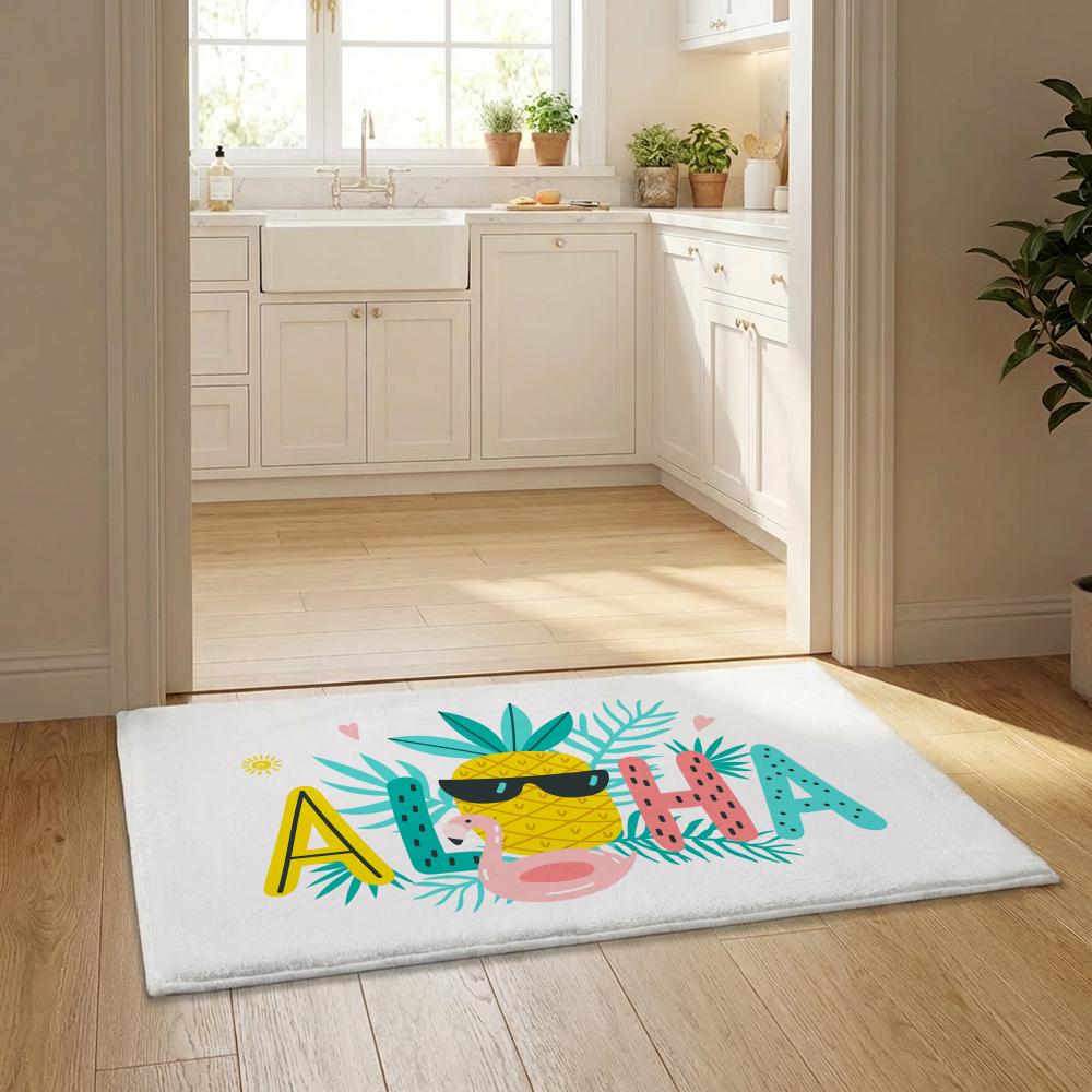 Aloha Hibiscus Design Floor Mat Flannel Door Mat Non-Slip Bedroom Living Room Home Decor